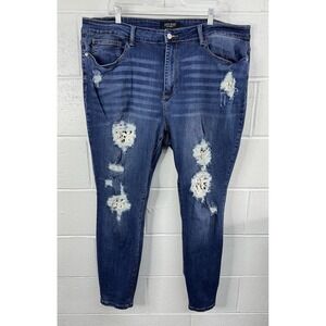 Judy Blue Lace Patch Distressed Skinny Jeans /‎ Blue Wash / Women's Size 22W